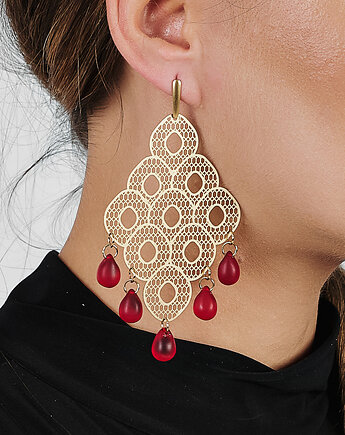 Ażurowe kolczyki ze szklanymi kroplami, Artseko