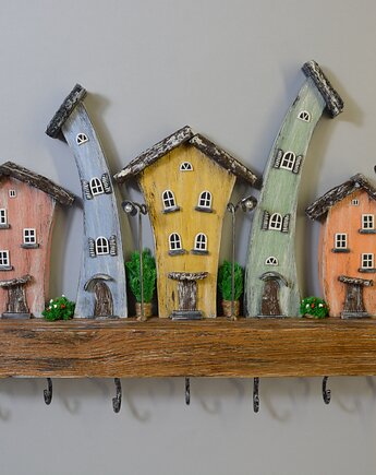 Drewniany wieszak na klucze dekoracyjny organizer do przedpokoju z 7 haczykami, Creative Craft Family R