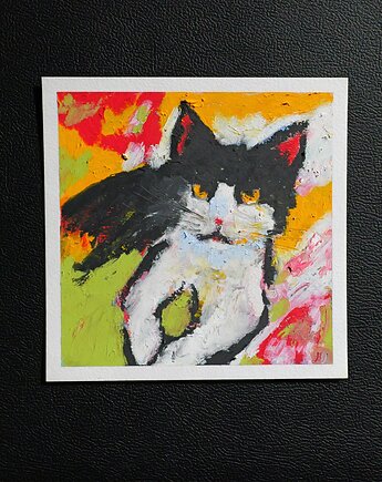 Kot Bonifacy obraz pastela olejna 15x15 cm, JBJart Justyna Jaszke