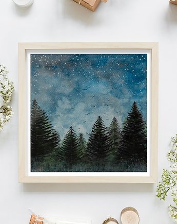 Oryginalna akwarela. Nocny las23x23cm, Malgorzata Domanska