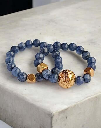 Zestaw pierścionków : jadeit szafirowy, złota lawa, kaktusia