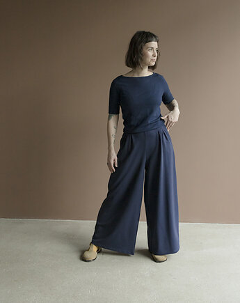 Damskie szerokie spodnie Granatowe, Mimi Monster