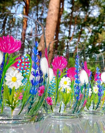 Szklanki ręcznie malowane seria Powiew lata, 4szt., Edyta Tobiasz Art