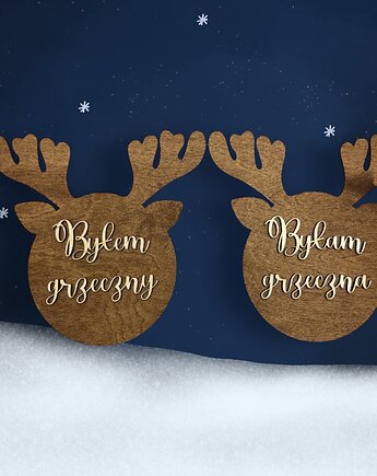 Zestaw tabliczek Głowa Renifera Byłem Grzeczny Byłam Grzeczna Ozdoba Rekwizyt, STREET WOOD