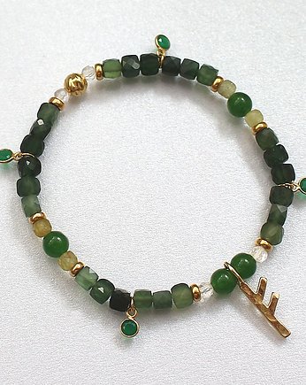 Dobrostan - tsaworyt, cytryn, jadeit, pozłacana runa Fehu, KEIT