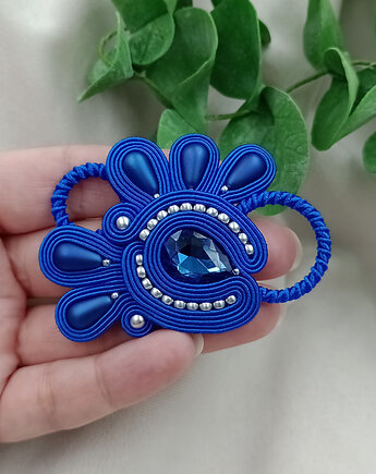 Duża kryształowa broszka, kobaltowa szafirowa broszka soutache sutasz, Soutacheria