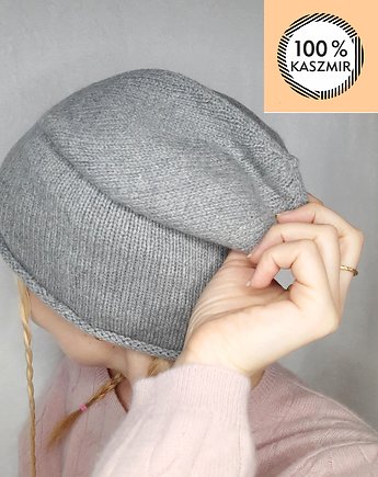 Kaszmirowa czapka- czapka z kaszmiru 100% szara gładka, BAJKA projekt