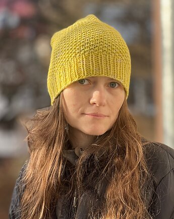 Przejściowa czapka Marmurka bawełna z merynosem żółta, Made by Jaga