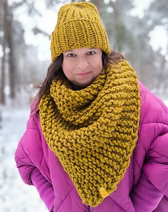 Wełniana czapka zimowa WOOLY miodowa, sploteka