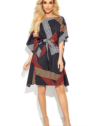 287-22 SOFIA Sukienka motyl z wiązaniem w pasie - GRECKI wzór, NUMOCO