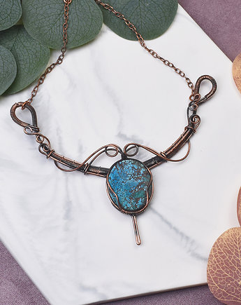 Miedziany naszyjnik wire wrapping z turkusem #488, Spirit Of Copper