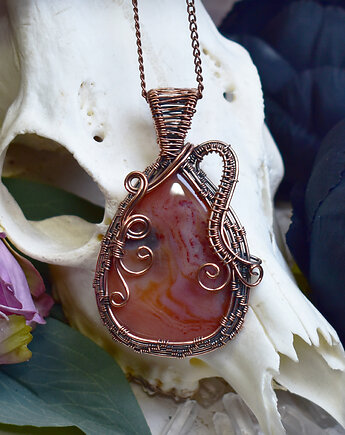 Miedziany wisiorek wire wrapping z jaspisem Coffee Bean, Spirit Of Copper