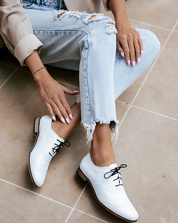 Skórzane półbuty jazzówki Zapato model 246 biały, Zapato