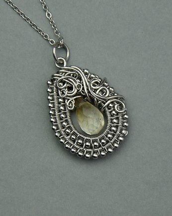 Wisiorek z cytrynem ze stali chirurgicznej wire wrapping cytryn, Agata Rozanska