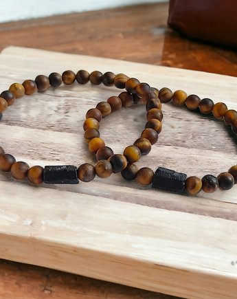 KOMPLET dla PARY : tygrysie oko & turmalin : ochronne bransoletki, kaktusia