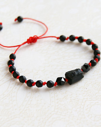 Ochronna bransoletka - czarny turmalin, onyks mat, kaktusia