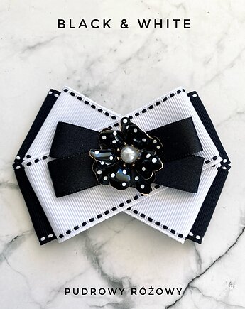 Brosza Black & White z efektowym kwiatem w kropeczki New, Pudrowy Różowy