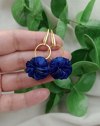 Kolczyki chwosty kwiatki małe niebieskie kobaltowe, Soutacheria