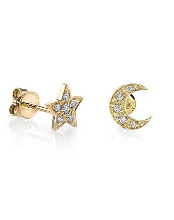 Kolczyki mini "moon & star" ozdobione cyrkoniami- srebro 925 pozłacane, Coccola JEWELLERY