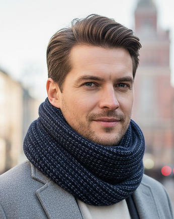 Komin Męski granatowy szal Wełniany Alpaka, AKADEMIA STYLU