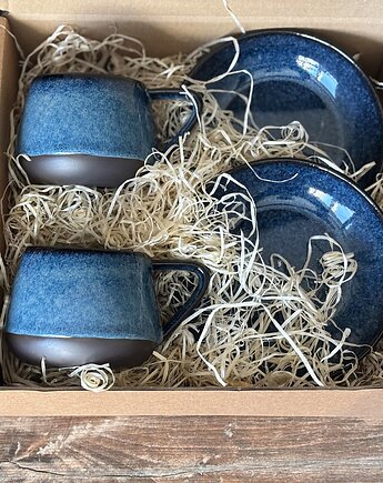 Zestaw dla dwojga - 2 niebieski filiżanki ze spodkami 250 ml - Niebo, Ceramika Tyka