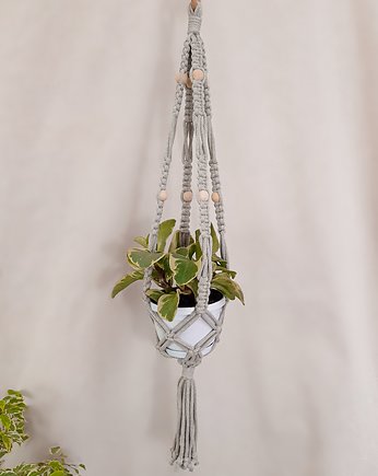 Kwietnik makrama Wooden Drops - jasna oliwka, Damariz