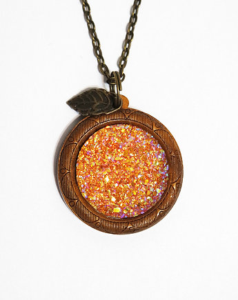 Drewniany naszyjnik - Druzy, mandarynka, yenoo