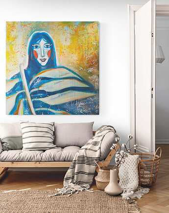 Obraz ręcznie malowany na płótnie 100x100 cm - Wróżka w dżungli, Kasia Kulicka