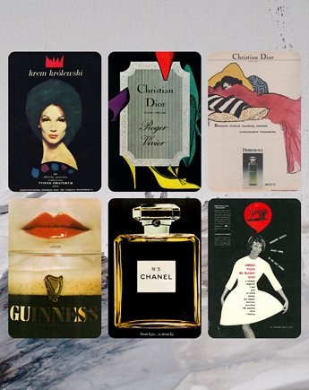 Plakat Zestaw 6 reklam vintage (Dior, Chanel, Guinness i inne) , pliki cyfrowe, RiskyWalls
