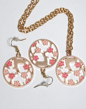 Komplet - Jelonek w kwiatach - kolczyki i naszyjnik, yenoo