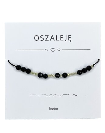 Oszaleję Bransoletka z alfabetem Morse Onyks i Kwarc żółty, karolina kosior