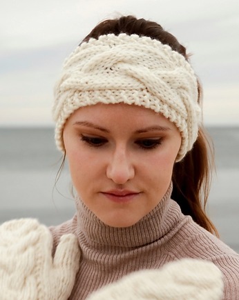Biała wełniana opaska w warkocze, Holy Alpaca Knit