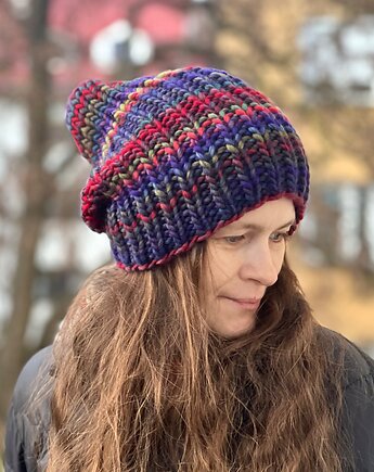 Czapka z merynosa 100% mix z niebieskim kobaltem, Made by Jaga