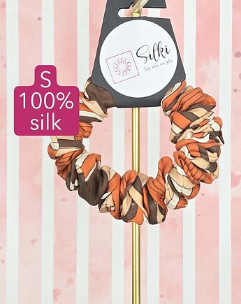 S wąska gumka jedwabna do włosów jedwab naturalny scrunchie  pomarańczowa, Silki