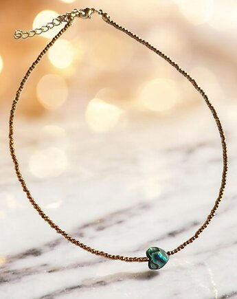 Choker z serduszkiem : muszla PAUA, hematyt złoty, kaktusia