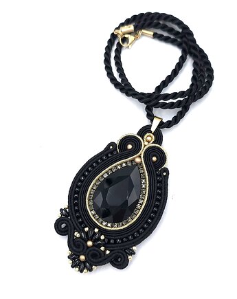 Wisiorek sutasz czarny Gaja z dużym kryształem elegancki klasyczny, Katrina Rossa