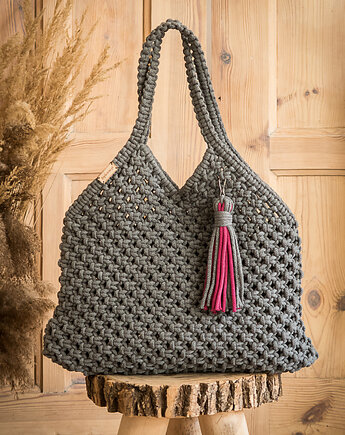 Makramowa torebka Beach Bag M popielaty, Poplecione Makramy