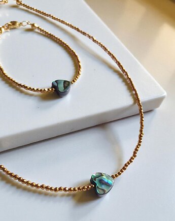 RAZEM TANIEJ! komplet z serduszkami : muszla PAUA, hematyt złoty, kaktusia