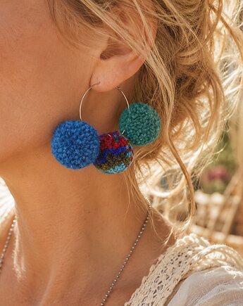 Kolczyki z pomponami- kolorowe boho, Mró Soutache