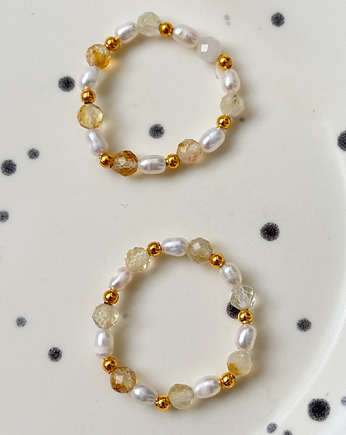 Pierścionek elastyczny Cytryn i perły, Chmolowska Jewellery