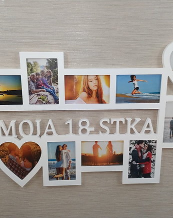 Multirama ramka na zdjęcia z napisem Moja 18-stka 11 zdj serca, Wajdrew