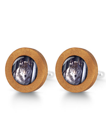 Szary wilk - drewniane spinki do mankietów, yenoo