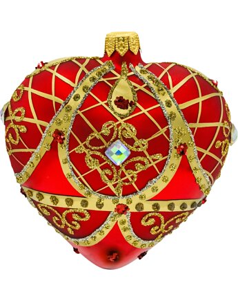 Bombka choinkowa: Serce ze złotymi zdobieniami i kamieniami: czerwone, Syn Bombkarza