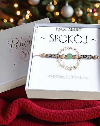 Amulet - SPOKÓJ - świąteczne pudełko - jaspis, awenturyn, kaktusia