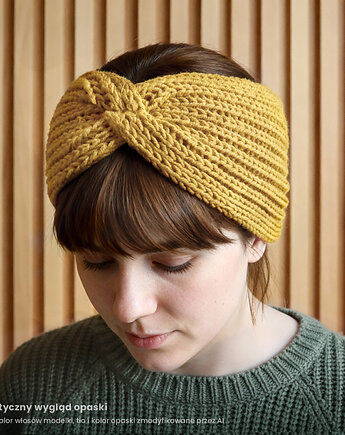 Opaska Merino Musztardowa - naturalna, miękka, nie gryząca, ciepła, Woolino