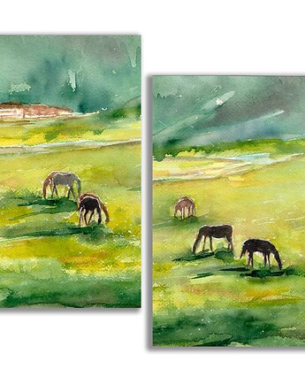 Akwarela ręcznie malowana "Pejzaż górski" zestaw 2 szt, Galeria Alma