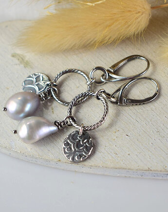 Elnora - srebrne kolczyki z szarą perłą, Sunflower Kornelia Kubinowska