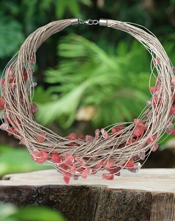 Naszyjnik z lnu z kwarcem arbuzim, Beezoo