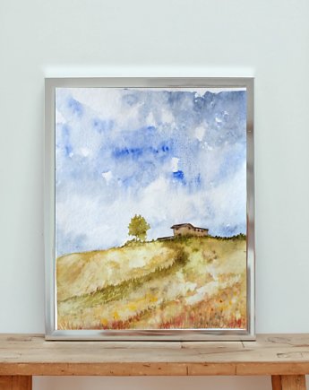 WYPRZEDAŻ SZTUKI! Akwarela Pejzaż górski oryginalny obraz 300g A4 21x30 cm, Kwitnace