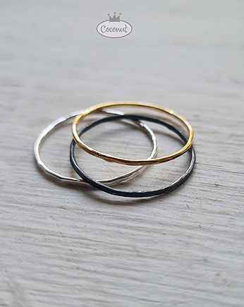 3 obrączki SLIM srebro, mosiądz - komplet, COCONUT